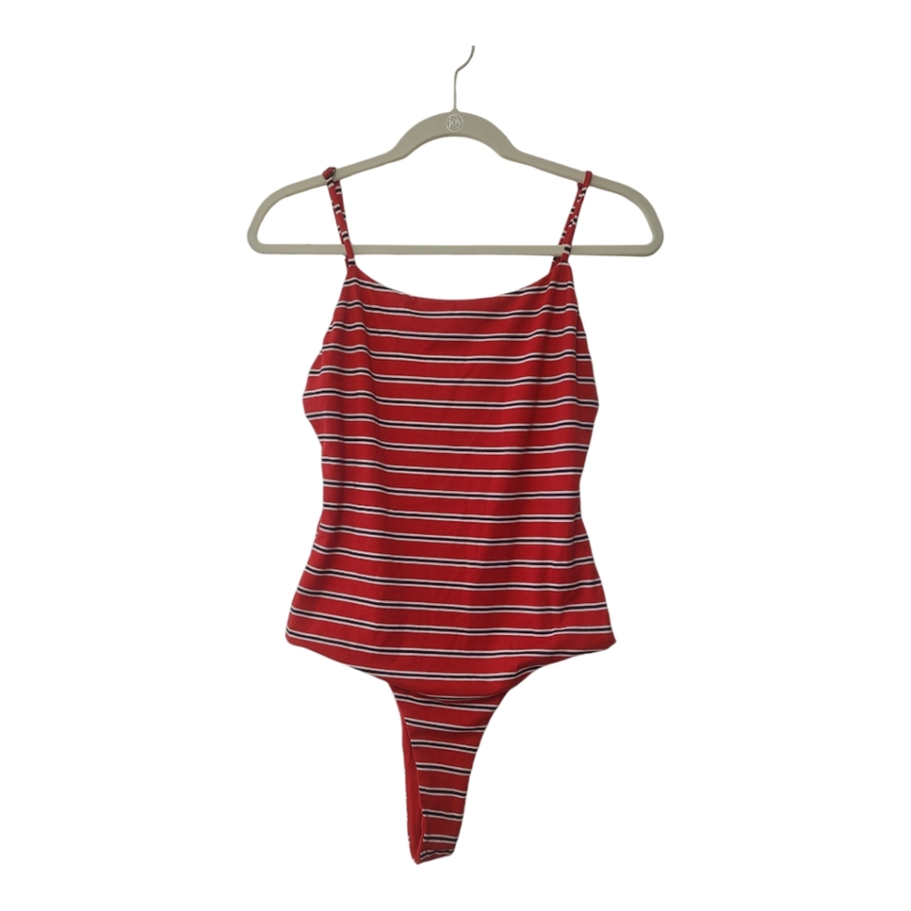 Jun & Ivy Striped Red, Black and White Bodysuit Size: L / Francesca's NWT